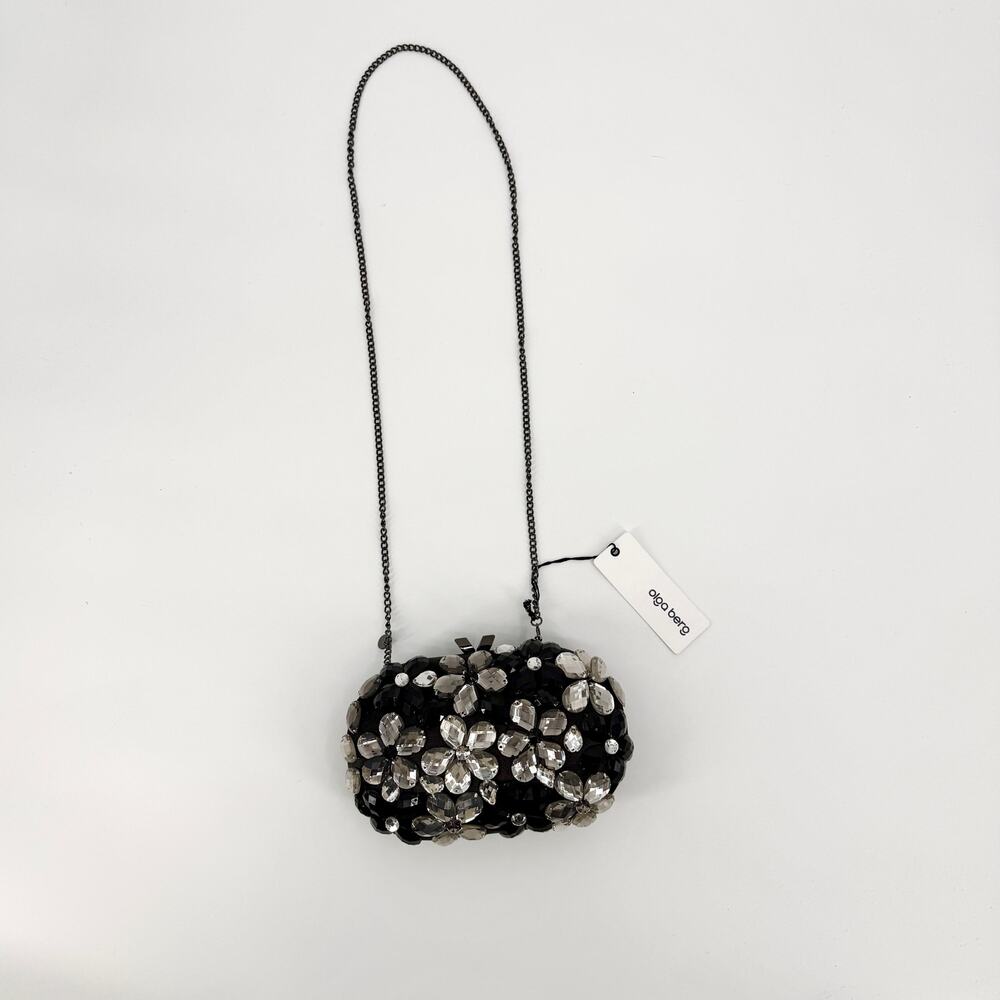 NWT Olga Berg Victoria Flower Embellished Clutch Purse Evening Unique MSRP $129